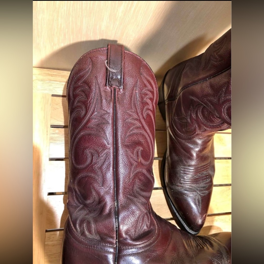 J Chisholm Burgundy and Brown Western Boot.